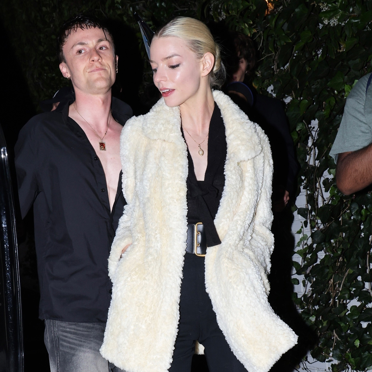 Anya Taylor-Joy wearing a furry coat in L.A.