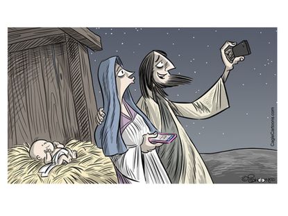 Editorial cartoon Christmas selfie
