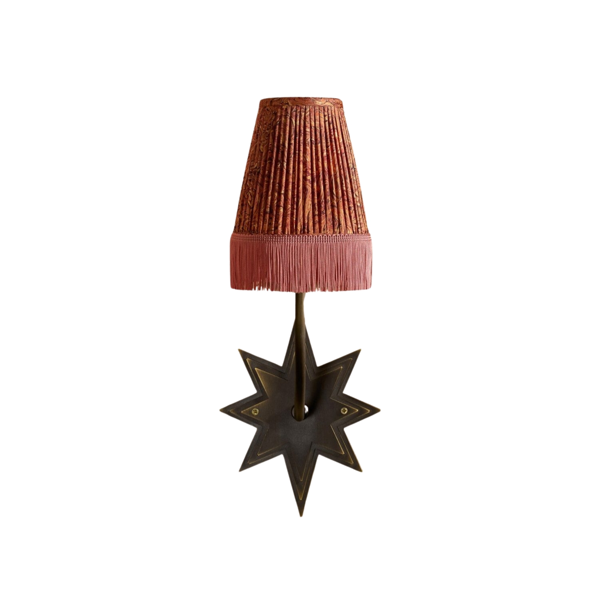 pleated lampshade with tassels in mauve pink