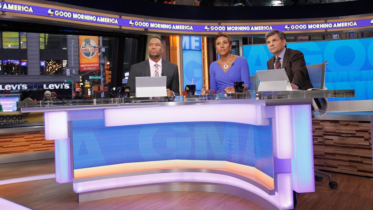 From left: Michael Strahan, Robin Roberts and George Stephanopoulos on ABC&#039;s &#039;Good Morning America&#039;