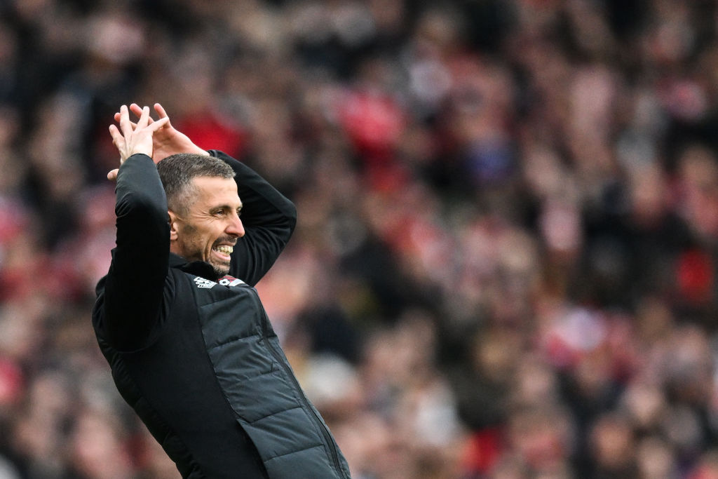 Bournemouth's English manager Gary O'Neil reacts during the English Premier League football match between Arsenal and Bournemouth at the Emirates Stadium in London on March 4, 2023.
