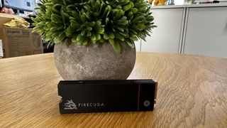 Seagate FireCuda 530 next to a potted plant
