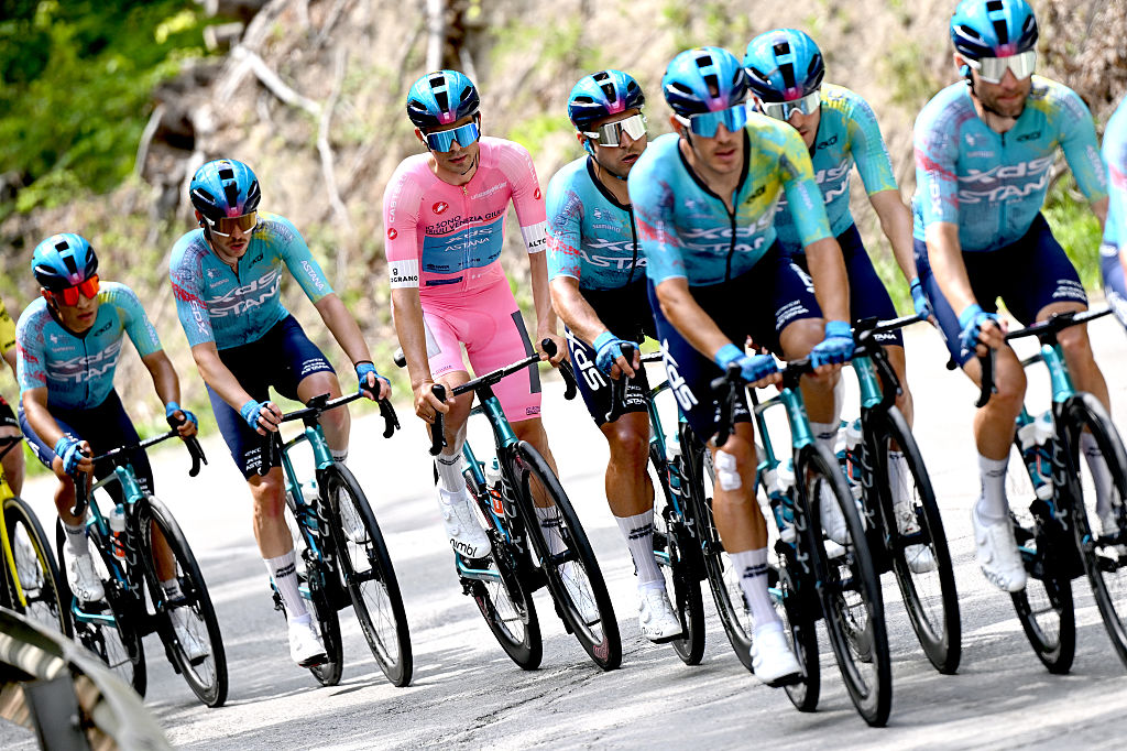 SOFIA, BULGARIA - MAY 10: Guillermo Thomas Silva of Uruguay and Team XDS Astana - Pink Leader Jersey competes competes during the 109th Giro d'Italia 2026, Stage 3 a 175km stage from Plovdiv to Sofia / #UCIWT / on May 10, 2026 in Sofia, Bulgaria. (Photo by Dario Belingheri/Getty Images)