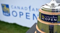 The RBC Canadian Open 2025 trophy is seen on the first tee during the final round of the RBC Canadian Open 2025 at TPC Toronto at Osprey Valley