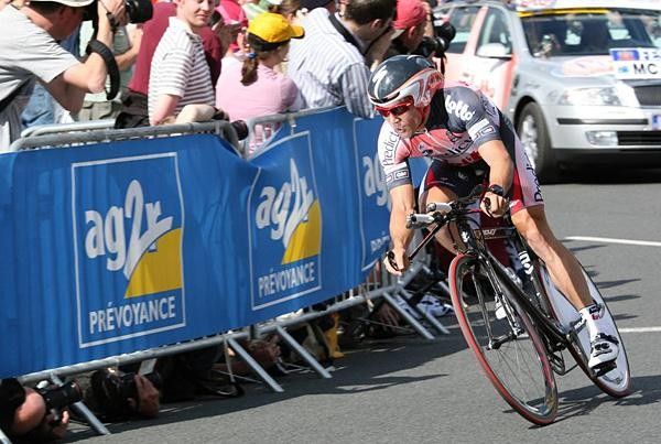 Robbie McEwan is caught in the flashlight