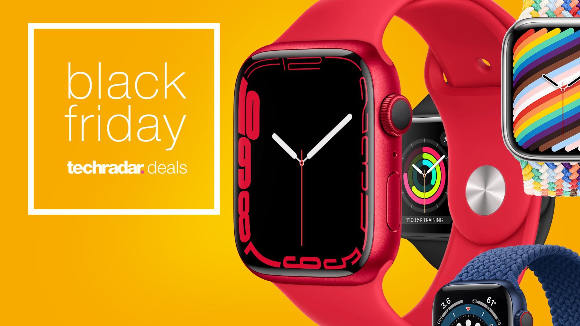 Black Friday Apple Watch deals text with four Apple Watches