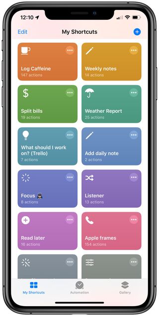 Screenshot showing the redesigned Shortcuts app where all Siri Shortcuts are now stored.