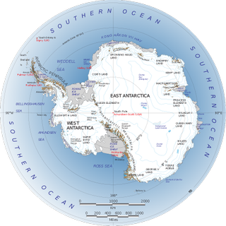 A series of mountain ranges divide east and west in Antarctica.