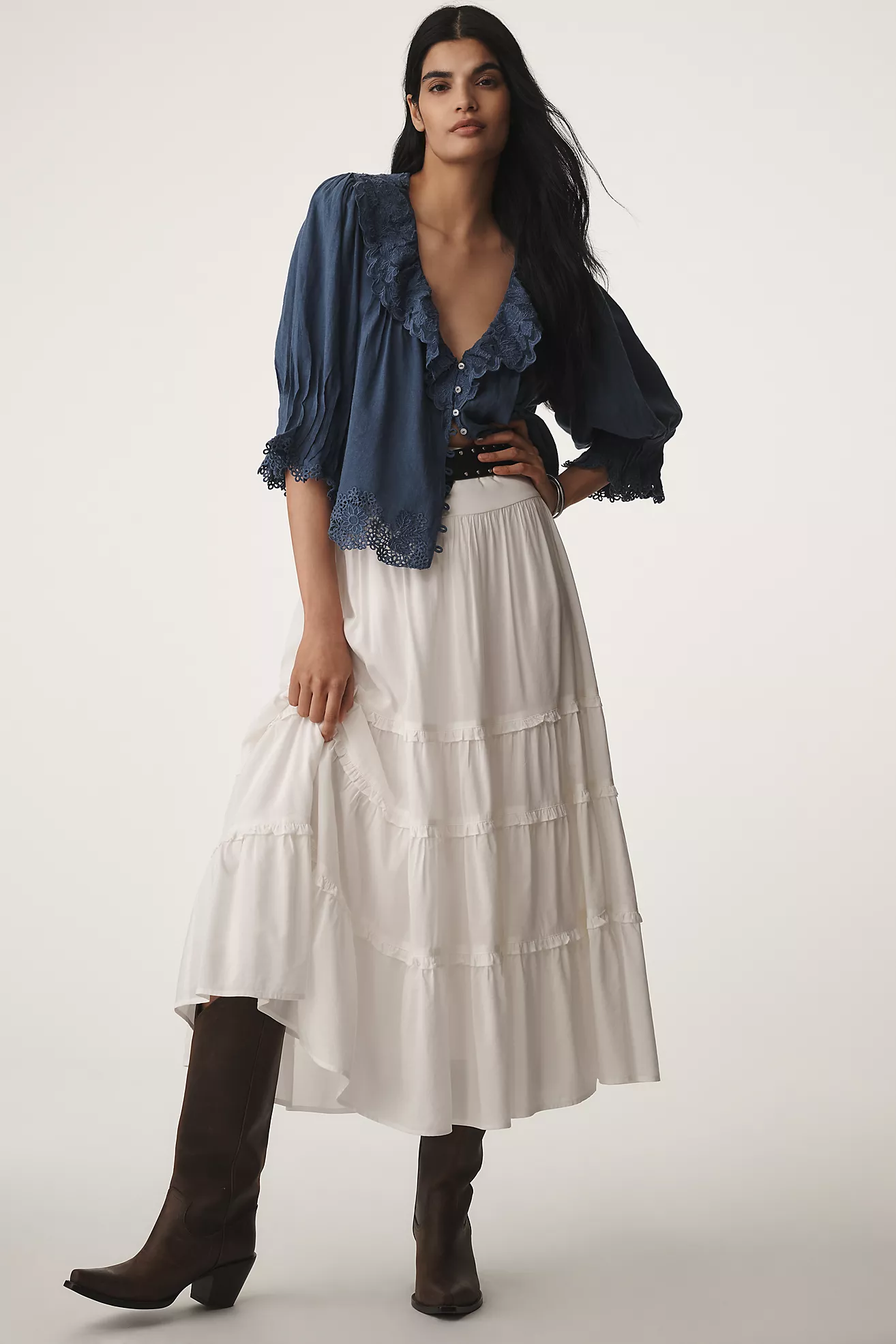 Reformation Tiered Midi Skirt