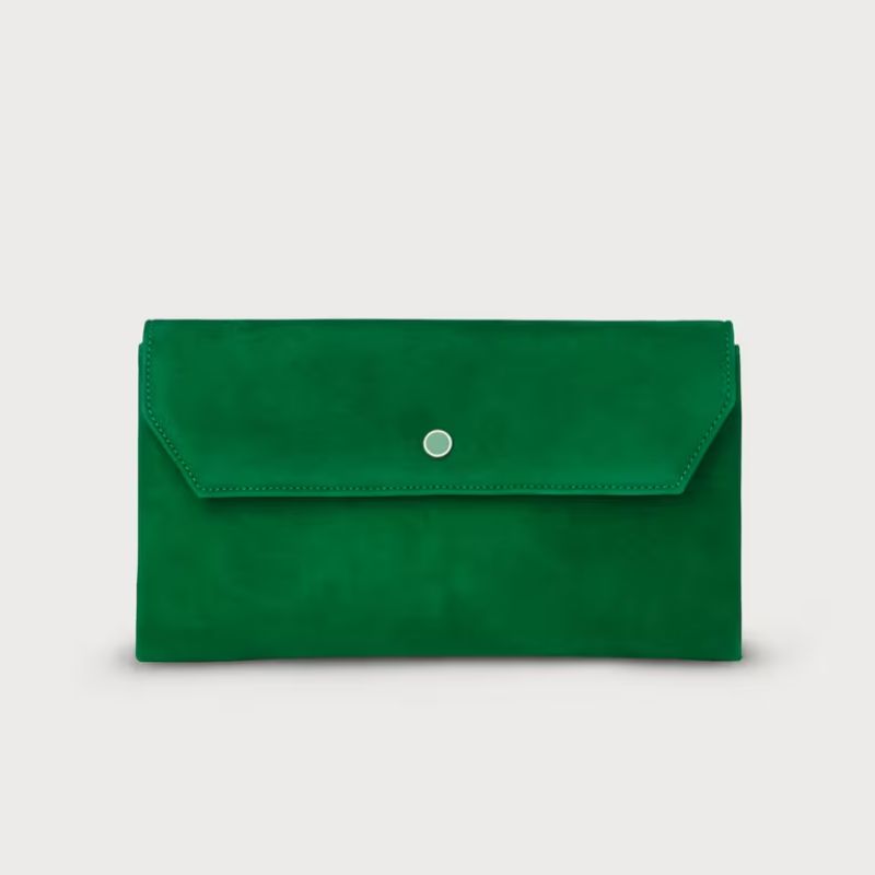 LK Bennett Dora Green Suede Envelope Clutch cut out