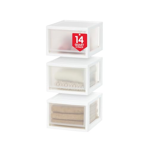 Amazon.com: Iris Usa 14.5 Qt. Plastic Drawer Storage Organizer Stacking Drawers, 3-Pack, Stackable Unit With Sliding Drawer for Clothes Bedroom Kitchen Under Sink Pantry Craft Room Bathroom Dorm Office, White