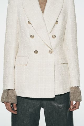 Zara Double Breasted Textured Weave Jacket