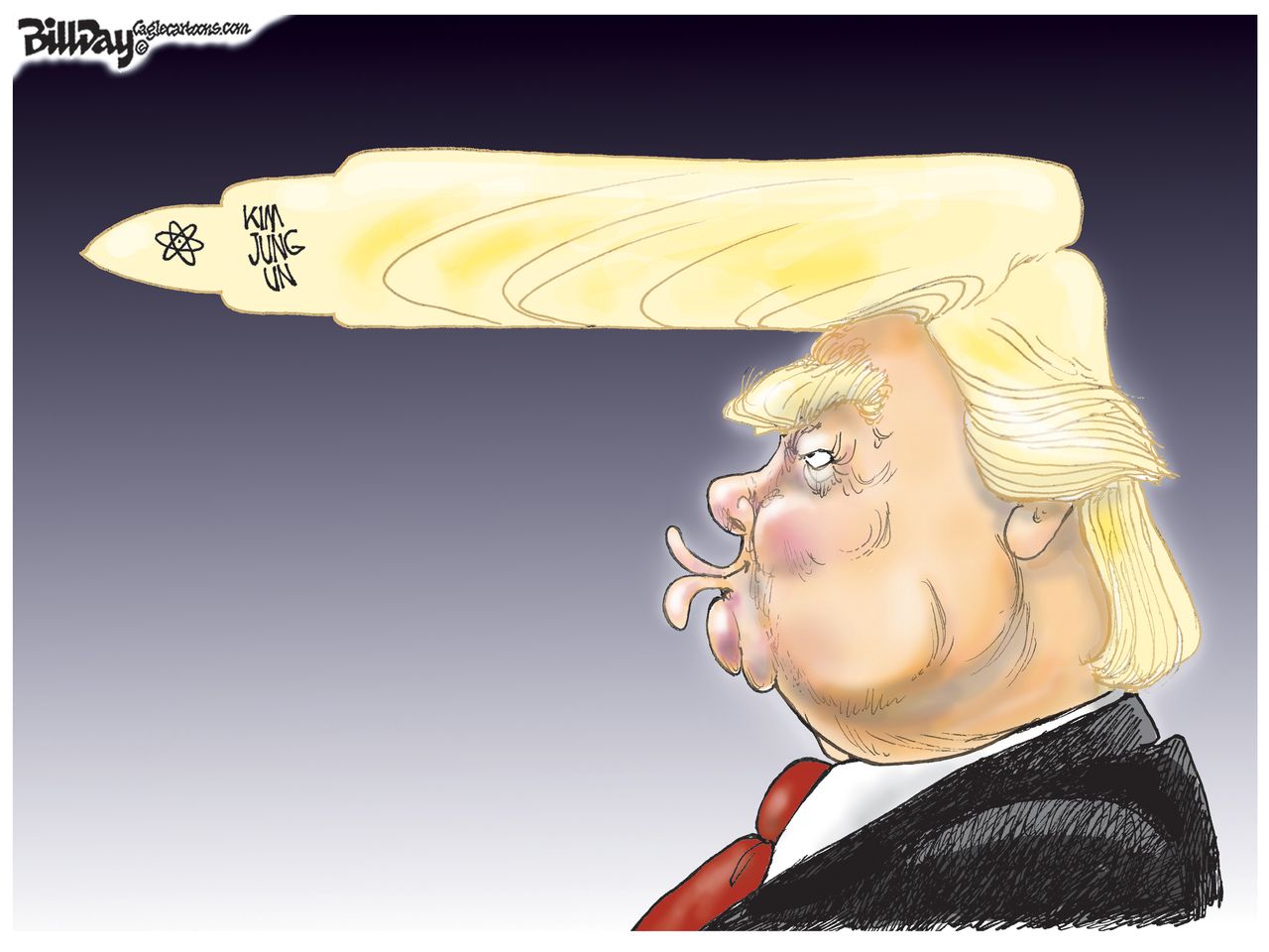 Political Cartoon U.S. Trump Kim Jong Un Nuclear War Hair North Korea