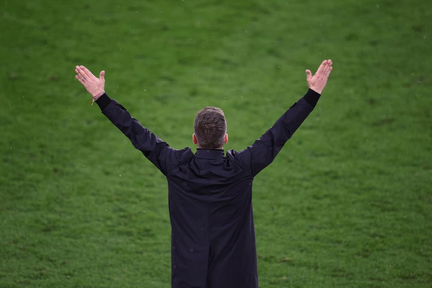 Monaco's Belgian head coach Sebastien Pocognoli reacts during the French L1 football match between AS Monaco and FC Nantes at the Stade Louis II in the Principality of Monaco on February 13, 2026. (Photo by Valery HACHE / AFP)