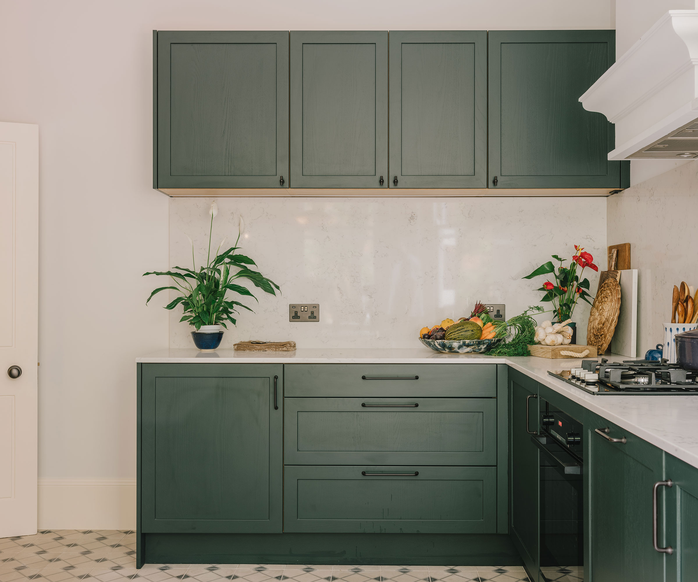 green shaker kitchen