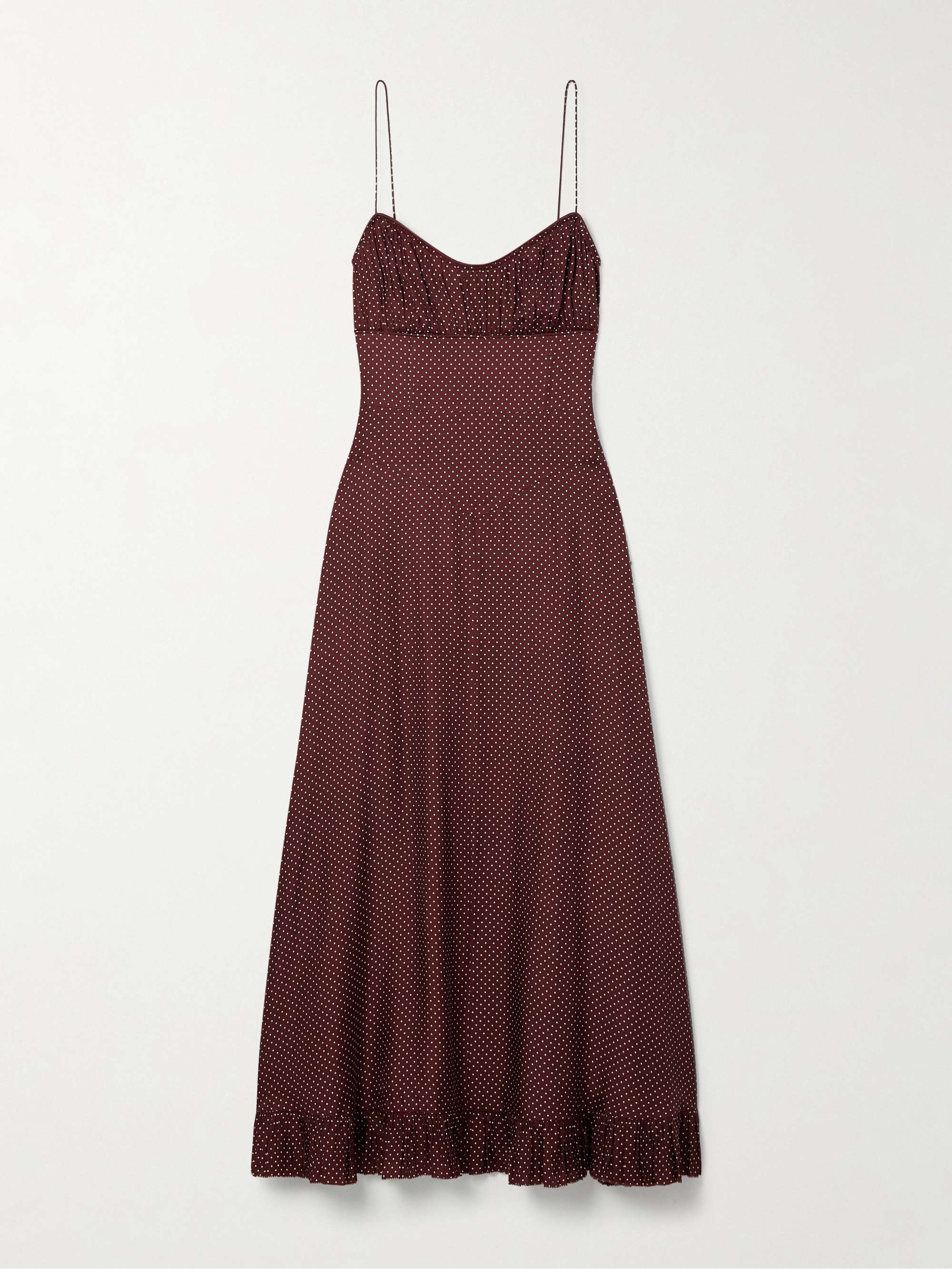 Rosaria Gathered Polka-Dot Silk-Blend Midi Dress