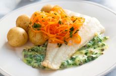 Smoked haddock with caper sauce
