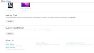 screenshot of iCloud's settings page online