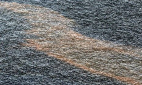 Oil sheen is seen near the source of the BP Deepwater Horizon oil spill in the Gulf of Mexico