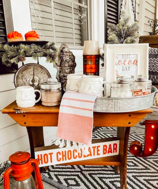 Christmas porch decor hot chocolate bar idea