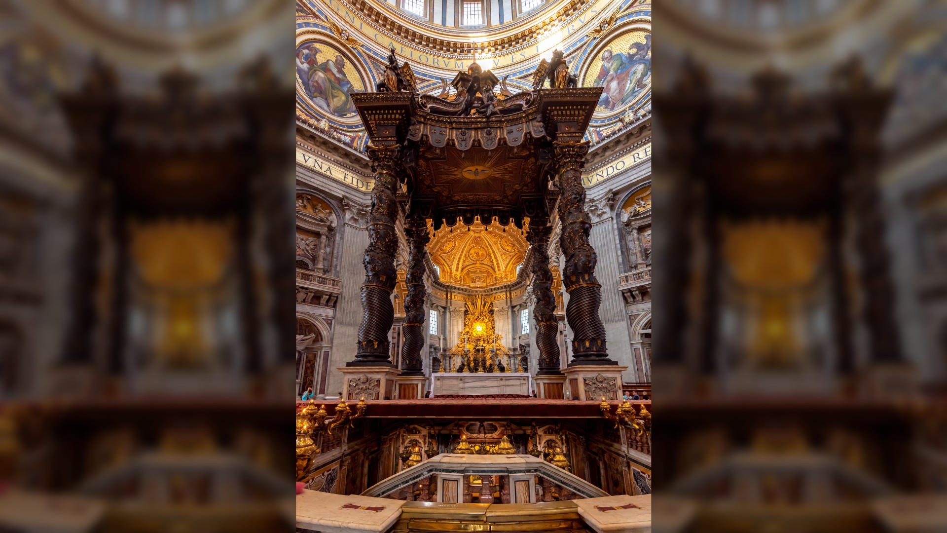Baldachin over main altar with Saint Peter's tomb in St. Peter's basilica.
