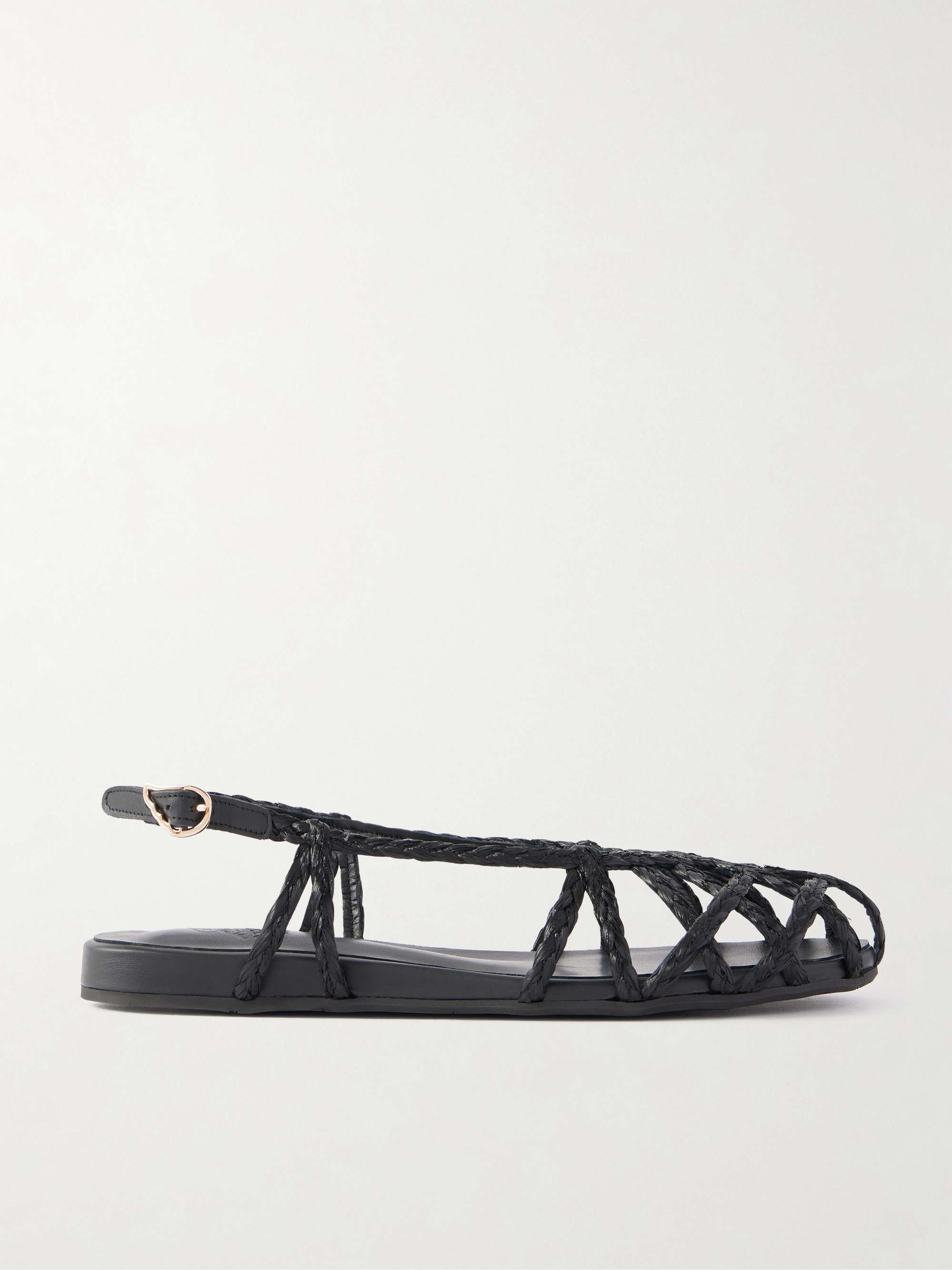 Kardia Leather-Trimmed Raffia Sandals