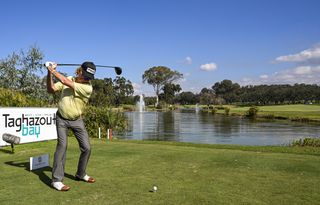 Miguel Angel Jimenez at the top of his backswing with a driver