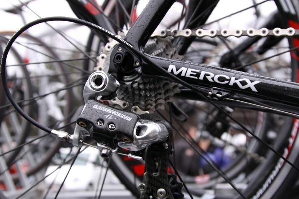 The Merckx bikes are equipped with Campagnolo Record.