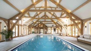 large indoor swimming pool in oak frame building