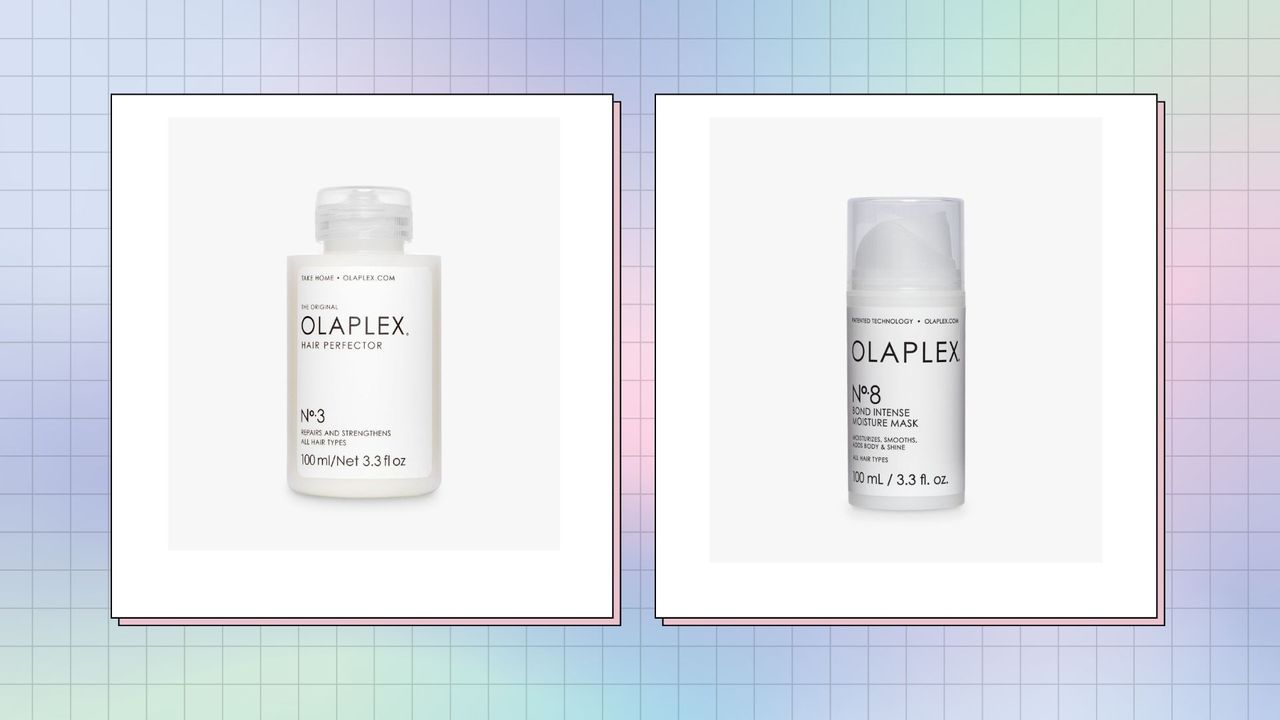 Olaplex No.3 and Olaplex No.8 side-by-side—to illustrate the Olaplex No.8 vs 3 debate