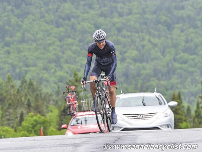 Tom Skujins (Hincapie Sportswear) alone leading on the climb