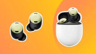 Best Google Pixel Buds Pro prices: lemongrass buds next to buds in the charging case