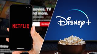 Netflix app on a phone / Disney Plus on a TV screen