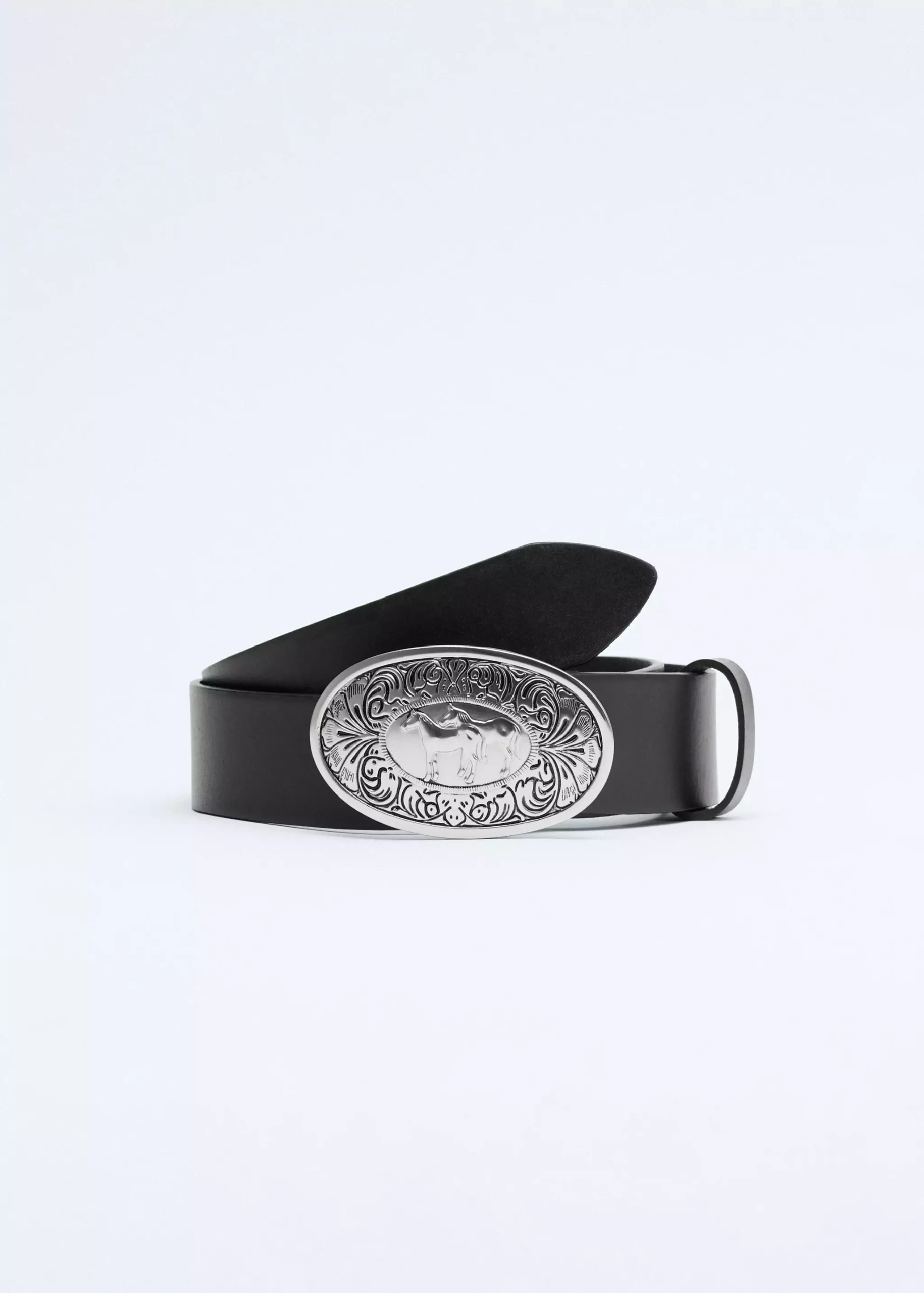 Engraved Buckle Leather Belt | Mango United Kingdom