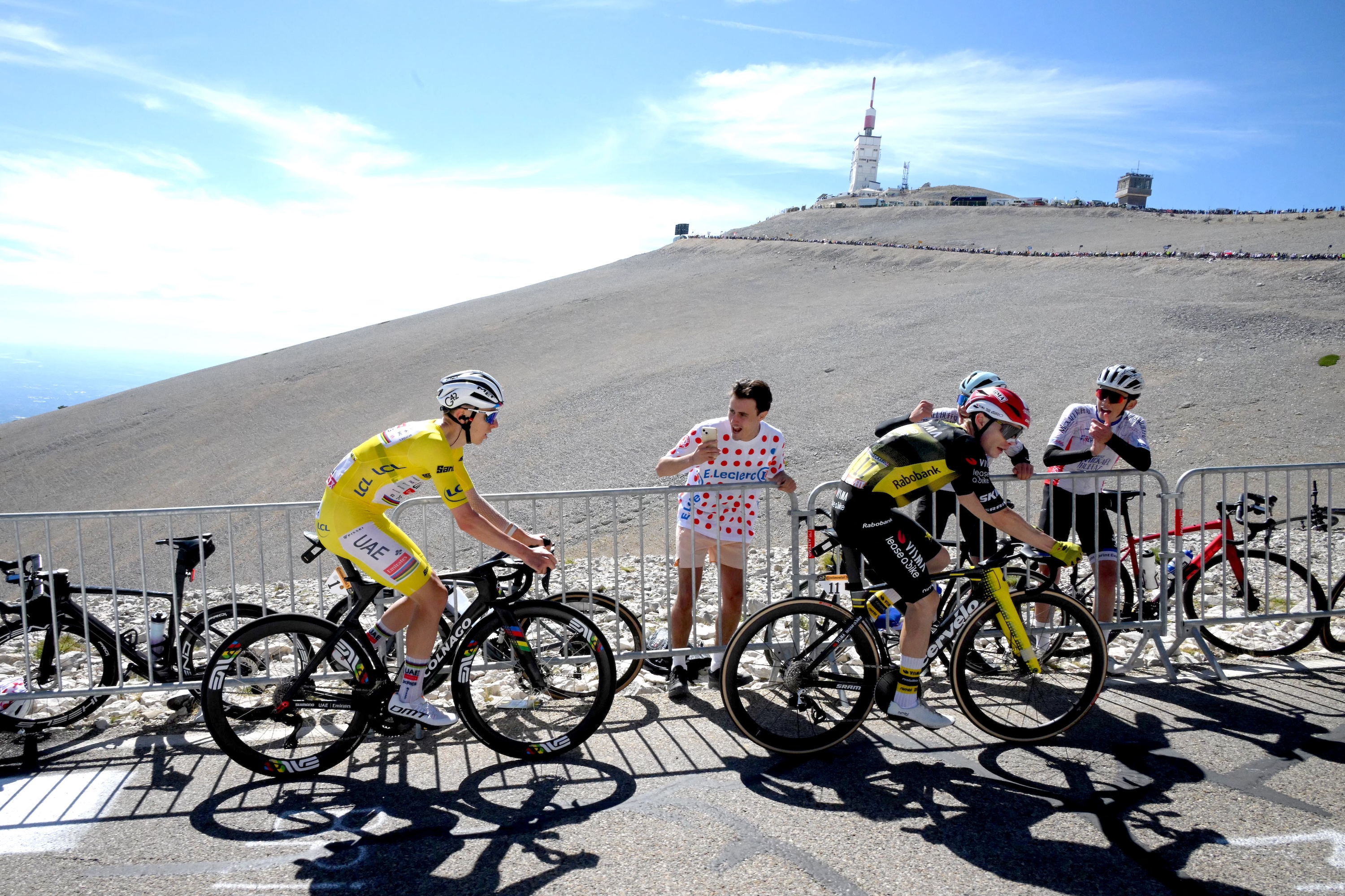 Tadej Pogačar and Jonas Vingegaard climb Mont Ventoux