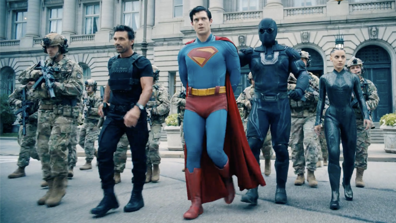Superman (David Corenswet) is taken into custody by Rick Flag (Frank Grillo) and more in Superman