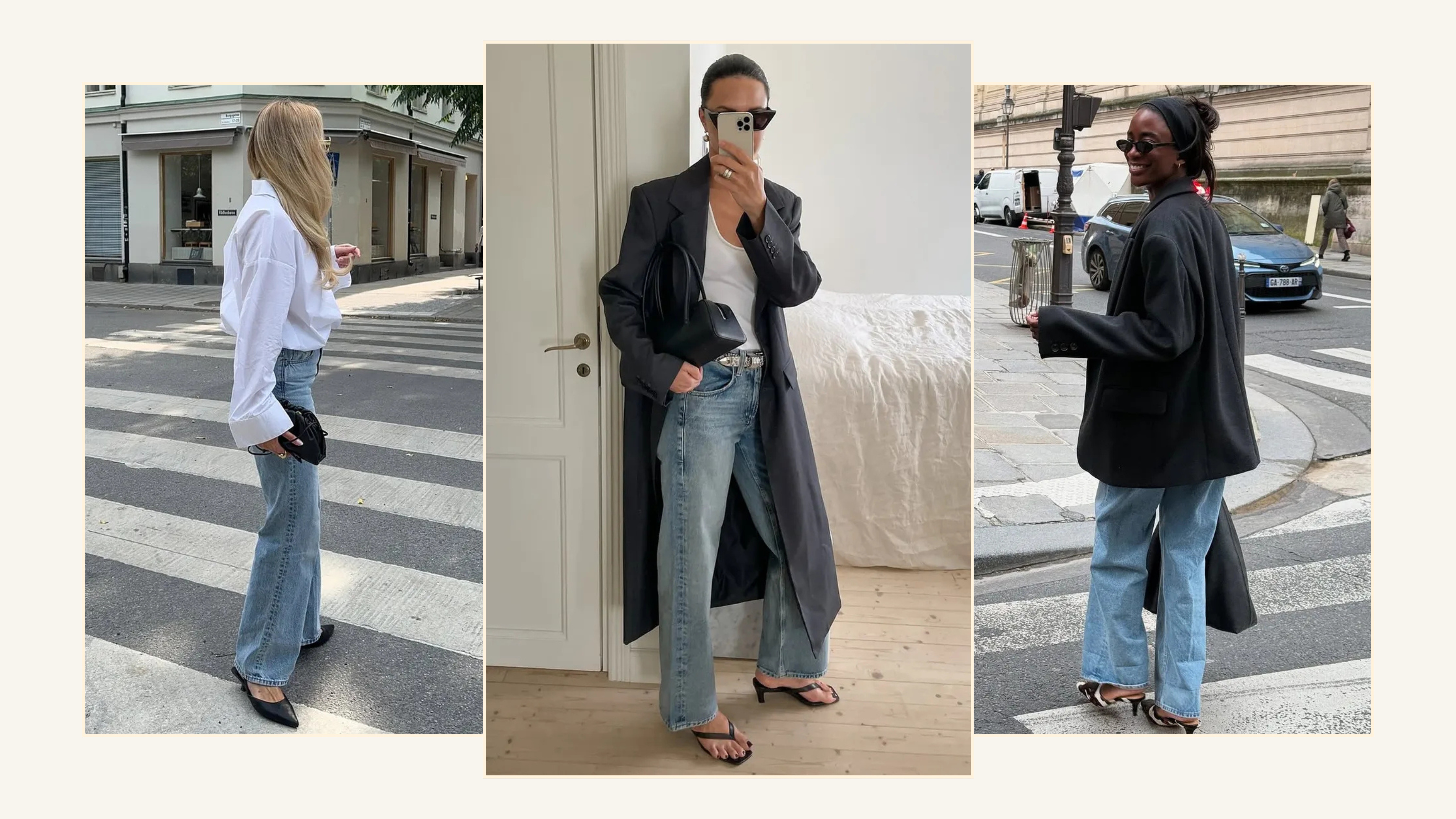 A selection of fashion content creators styling blue jeans