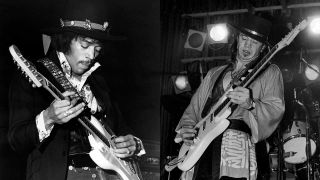 Composite image of Jimi Hendrix and Stevie Ray Vaughan