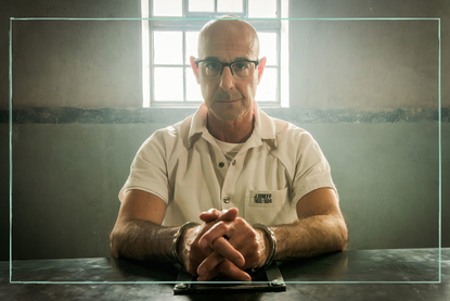 a close up of Stanley Tucci as a prisoner in episode one of Inside Man on BBC 