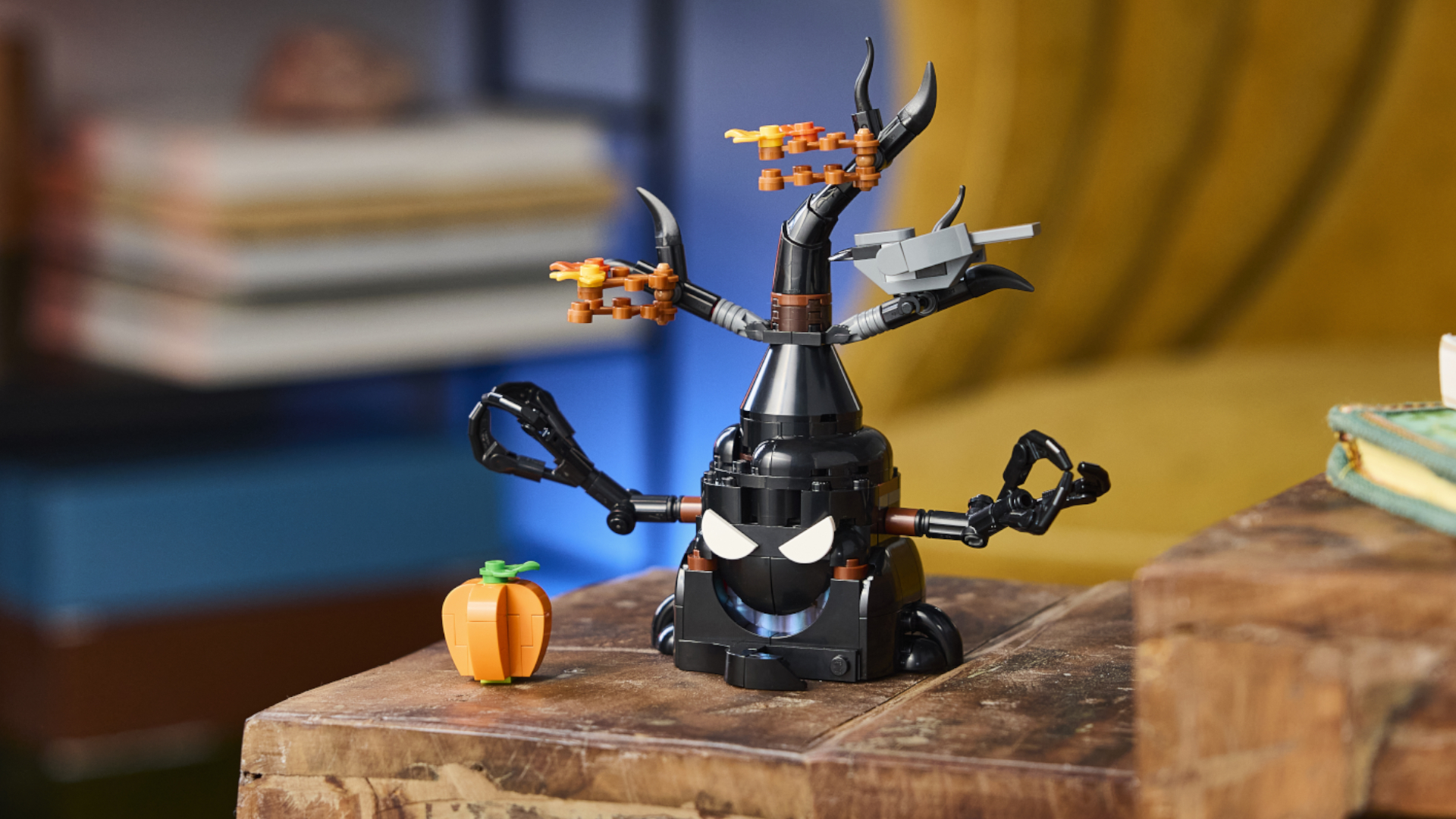 Lego Scary Haunted Tree set on an aged wooden surface