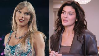 From left to right: Taylor Swift looking to her right in The Eras Tour and Kylie Jenner looking to her left in The Kardashians. 