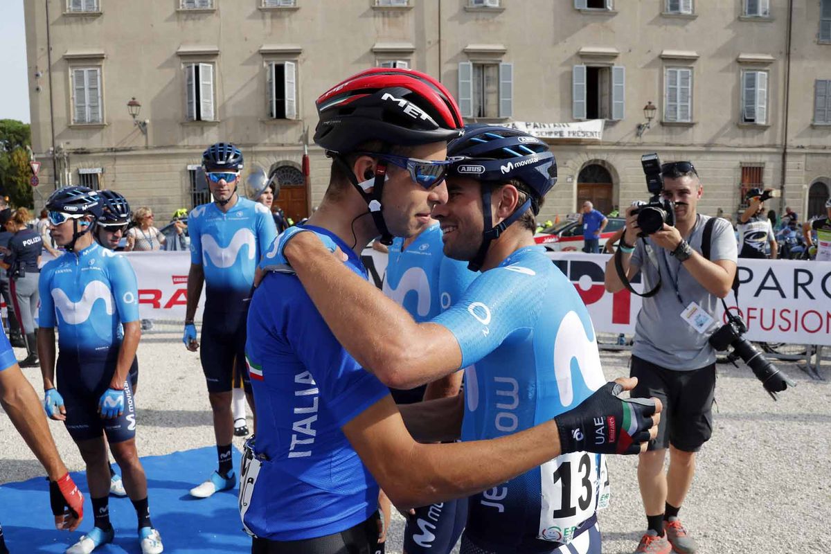 Former teammates Fabio Aru and Mikel Landa at the Memorial Marco Pantani.