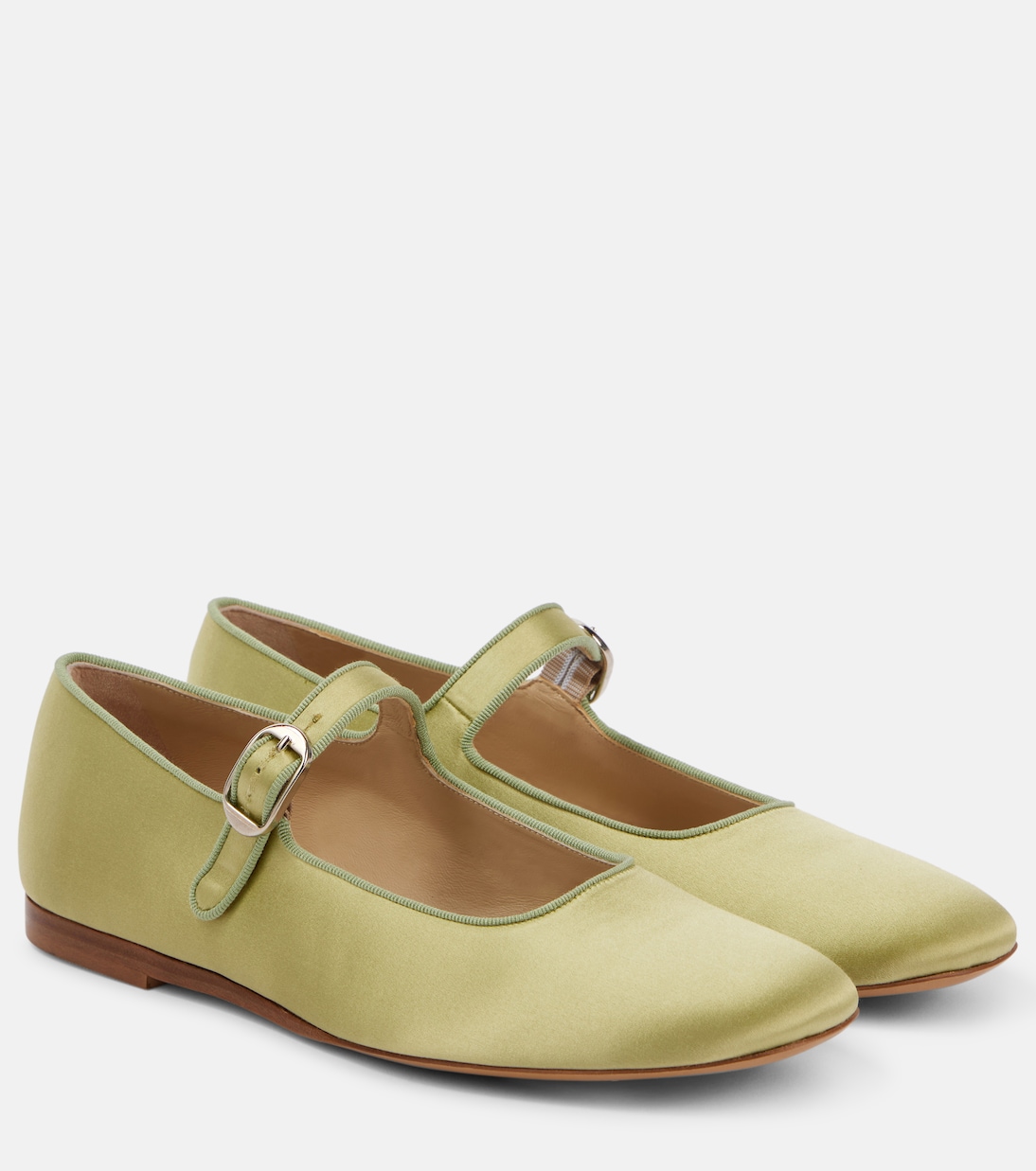 Classic Satin Mary Jane Flats in Green - Le Monde Beryl