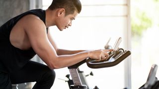 Man working out on an indoor exercise bike