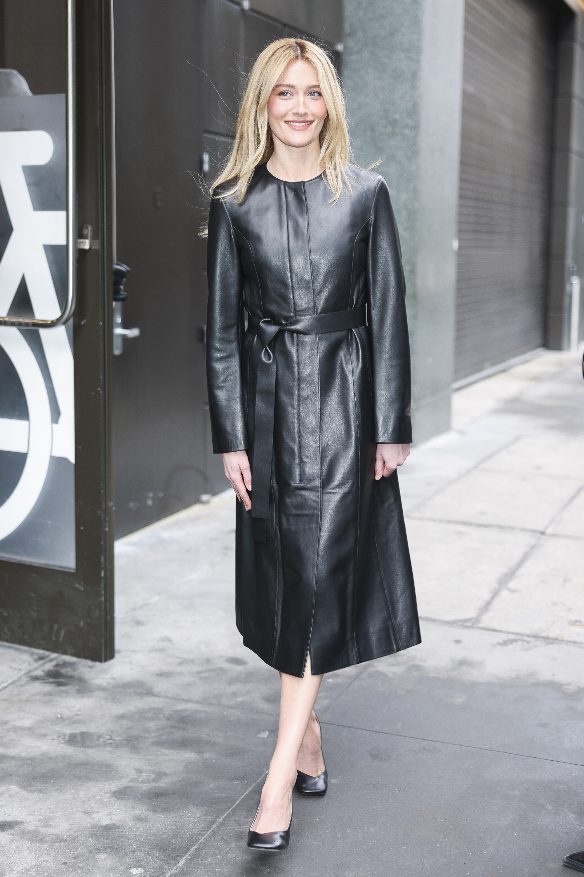 Sarah Pidgeon was spotted on the Love Story press tour in not one, but two Carolyn Bessette-Kennedy-inspired leather coats