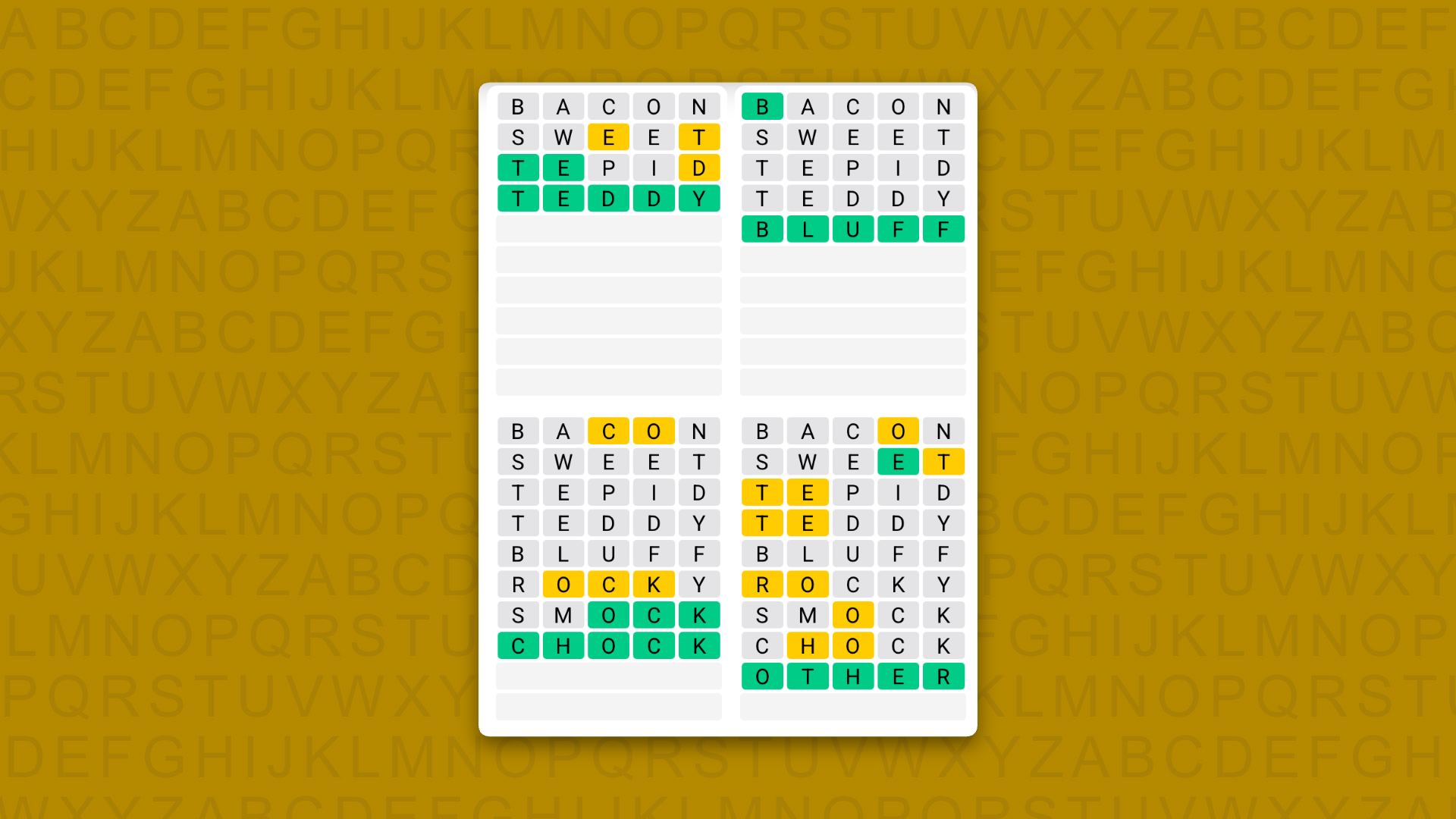 Quordle Daily Sequence answers for game 1708
