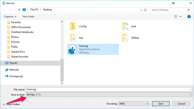 regedit fonts save