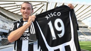 NEWCASTLE, ENGLAND - SEPTEMBER 02: Xisco poses after signing for Newcastle United at St James' Park on September 1st, 2008 in Newcastle, England. (Photo by Ian Horrocks/Newcastle United via Getty Images)