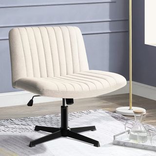 Pukami Armless Office Desk Chair in beige fabric in office