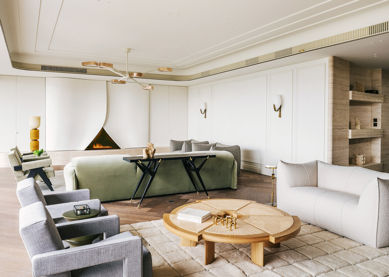 Mountain Residence, the interior of a home composed in light neutral colours and sculptural design and art